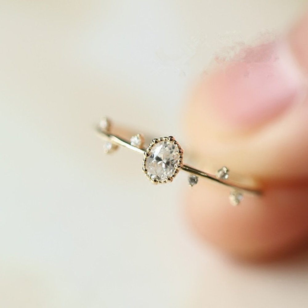 Leaflet Simulated Diamond and Accent Gold Band Ring